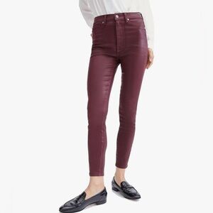 7 For All Mankind High Waist Ankle Skinny Jeans in Coated Merlot Size 25
